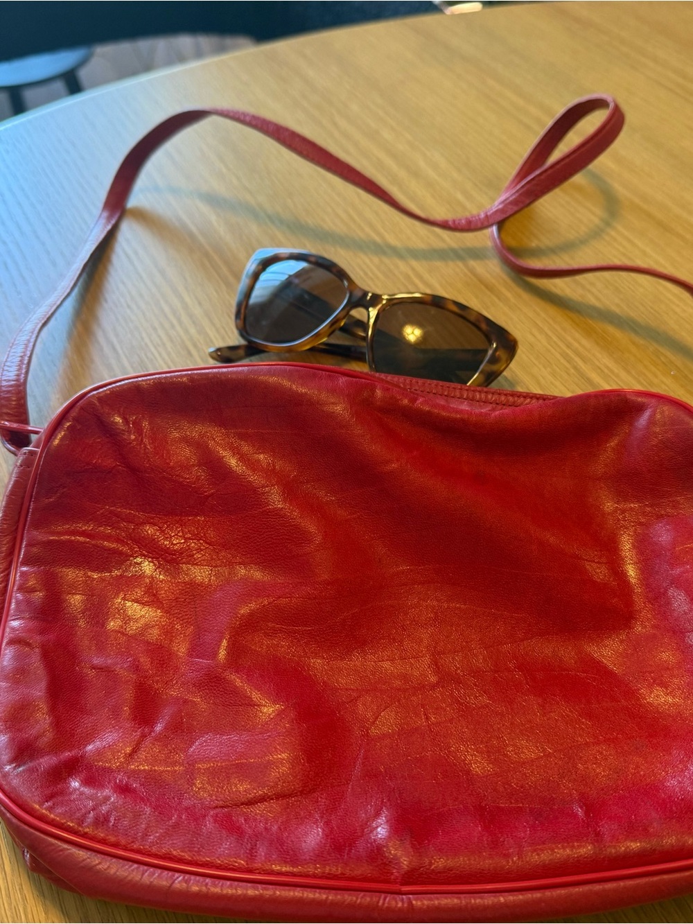 Vintage 1980s Margolin Red Zebra Embossed Leather Crossbody Bag